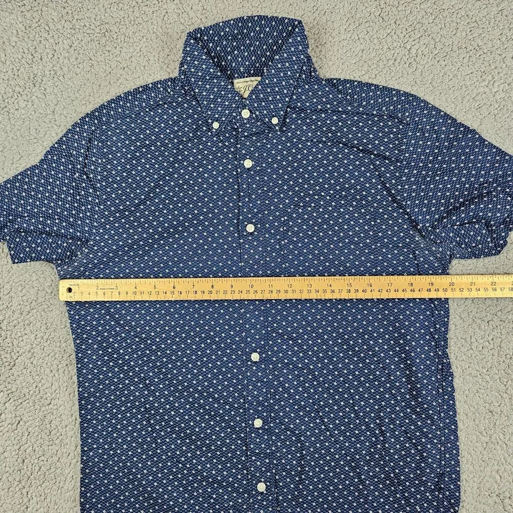 J Crew Shirt Men Small Blue Geometric AOP Short Sleeve Casual Camp Casual Pocket